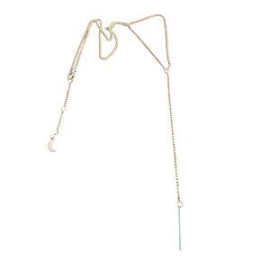 Luna Norte Gold Tone Y Necklace Bar Pendant Moon Charm Adj 25.5" Minimalist